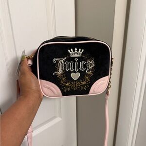 Juicy Couture Black and Pink Embroidered Crossbody Bag